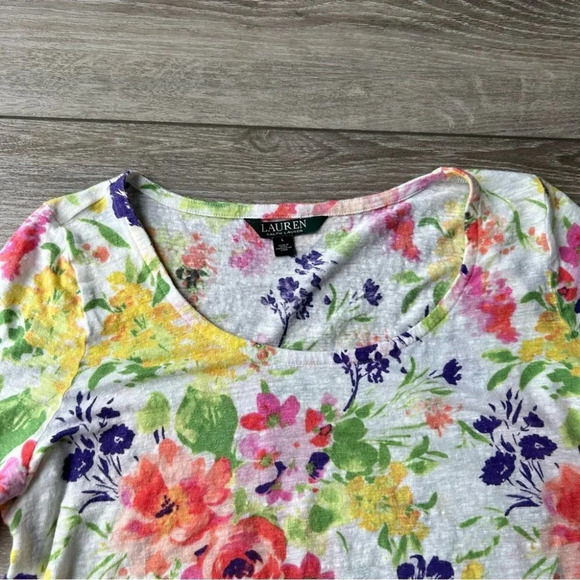 Ralph Lauren Pure Linen Floral Print Short Sleeve Blouse - Picture 5 of 14